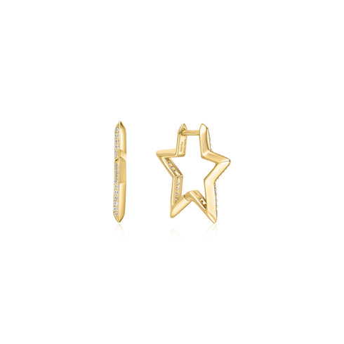 Gold Medium Star Pavé Hoop Earrings